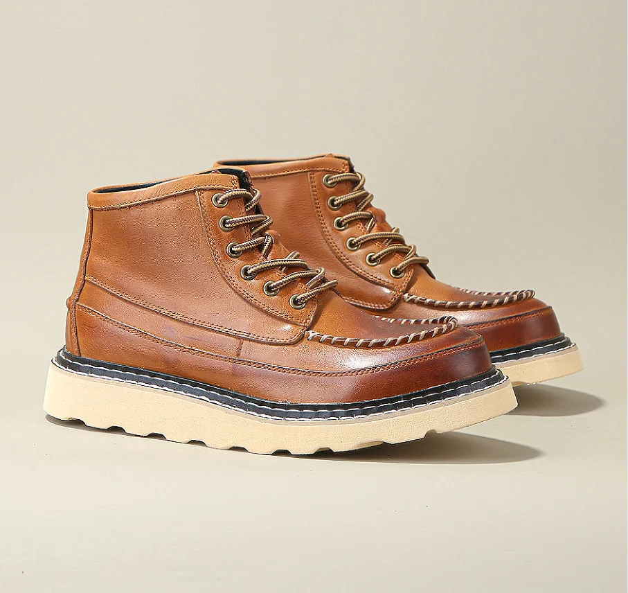 

Maden Vintage Ankle Boots Durable Leather High-top Shoes For Men Winter Round Toe Cowboy Boots Safety Work Shoes