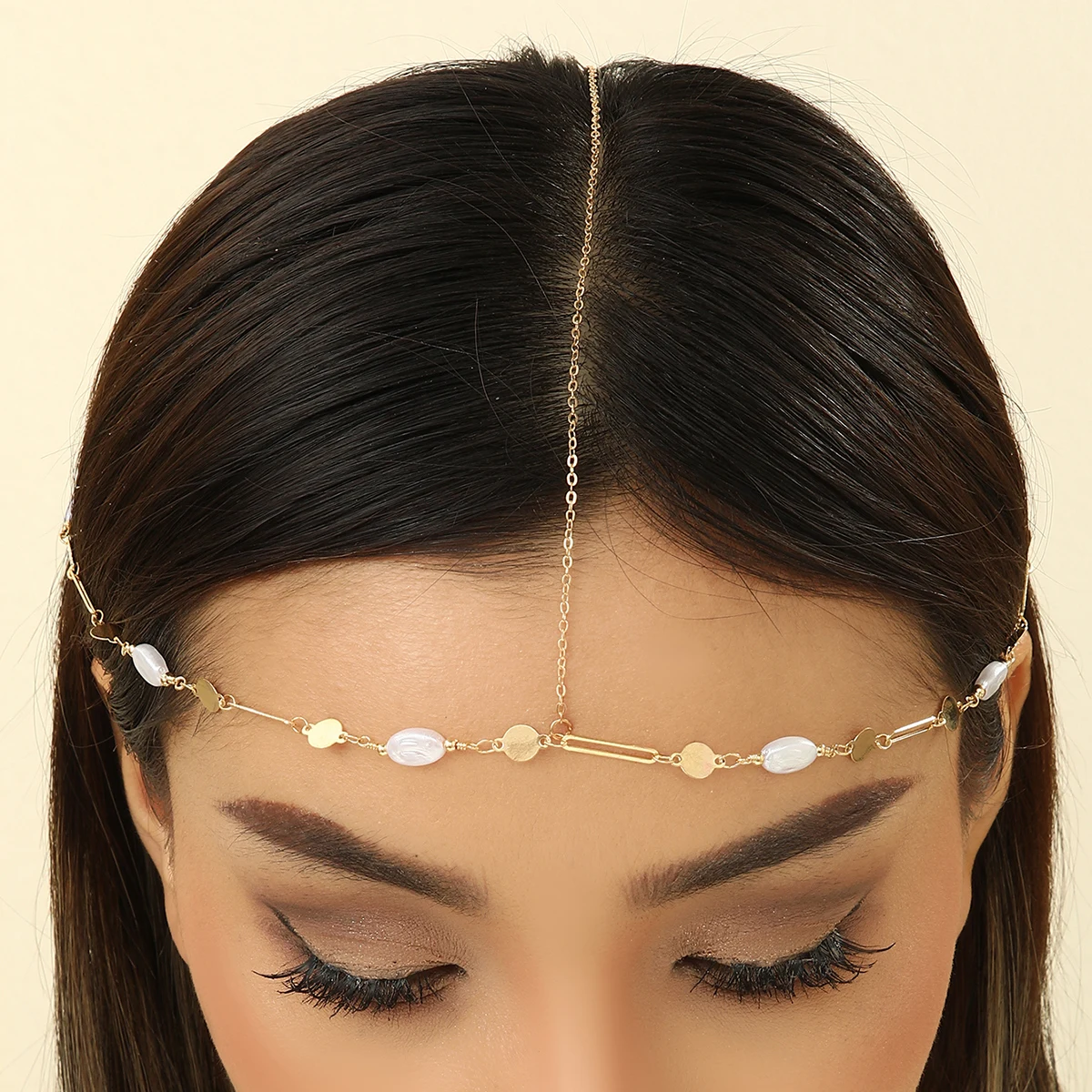 Kinitial Bride Geometric Headband Headpiece Boho Ethnic Forehead Head Chains Wedding Hair Jewelry Accessories