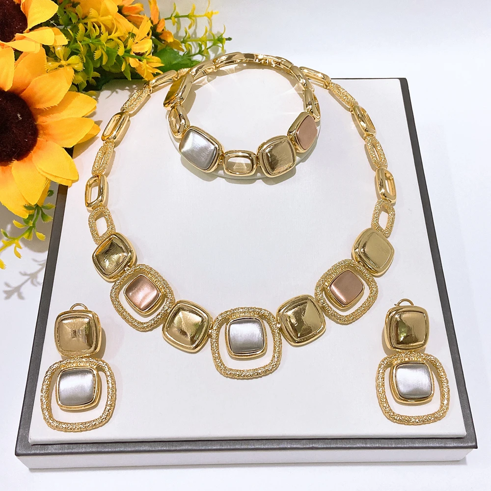

Classic 24k gold plated jewelry set for women fashion design earrings necklace pendant wedding party jewelry