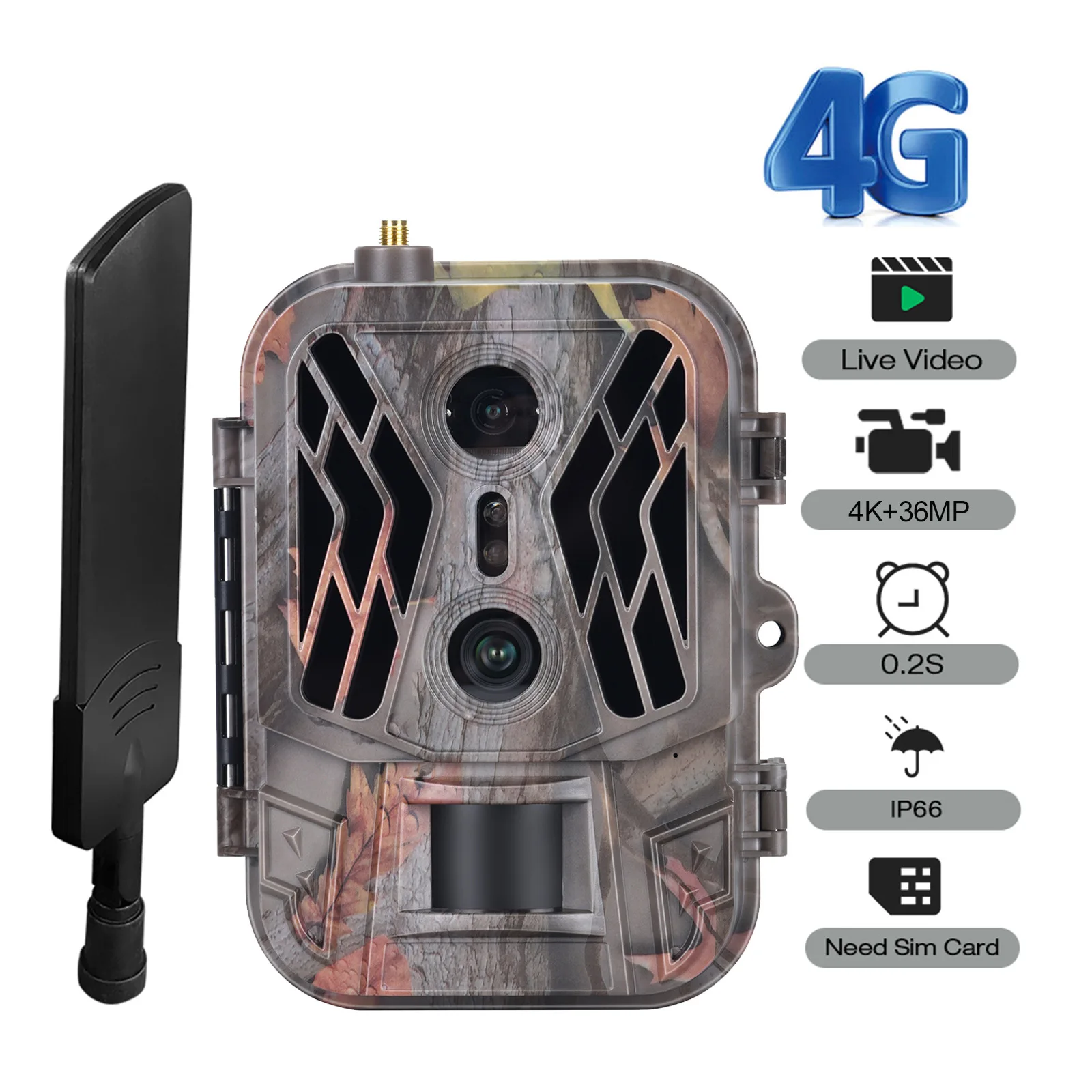 4G Tracking Camera 4K 36MP APP Contro 8000MA Lithium battery  Hunting Camera  Night Vision  Wildlife Reconnaissance DualLens