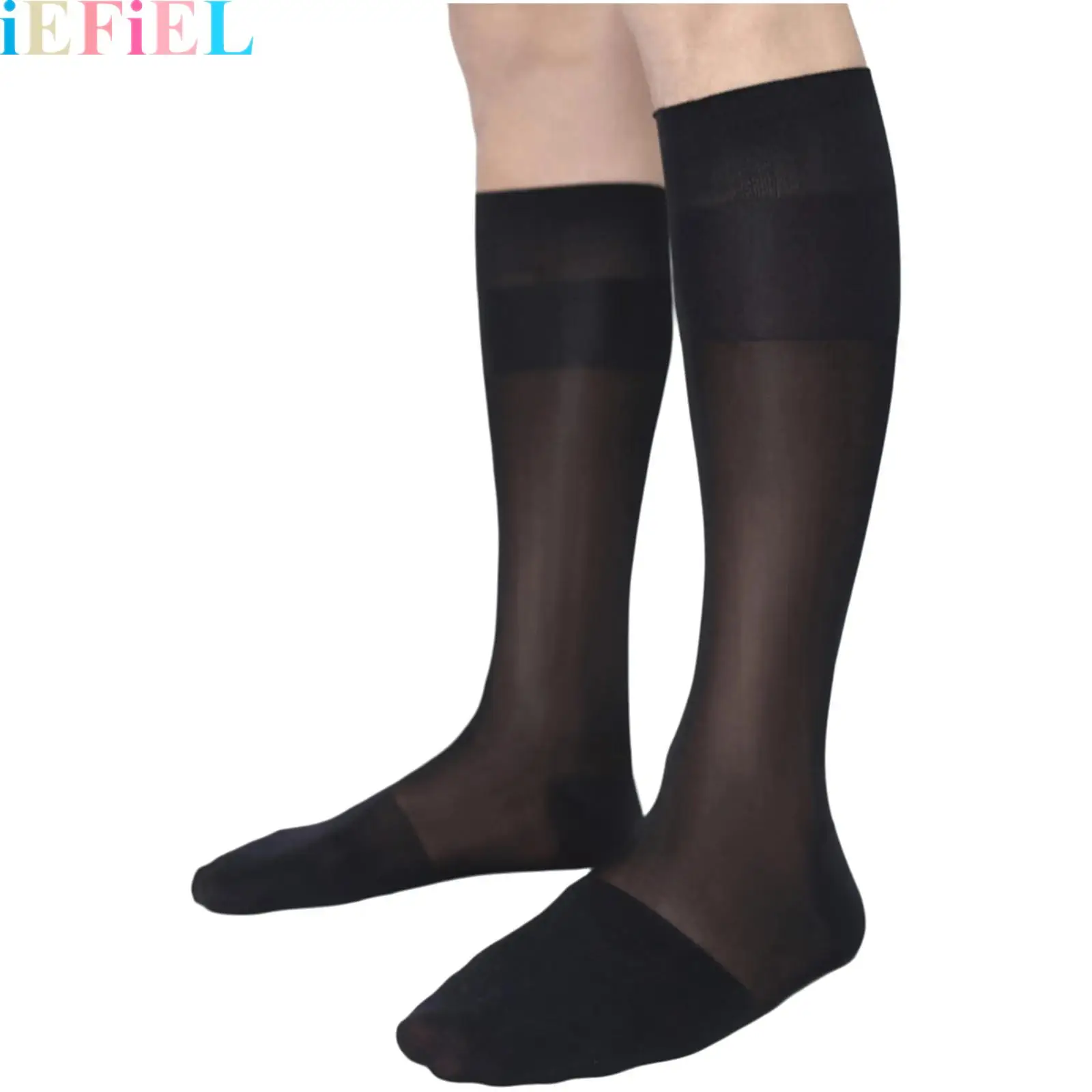 

Men Breathable Nylon Knee-High Stockings Semi-Sheer Formal Stocking Business Dress for Formal Occasions