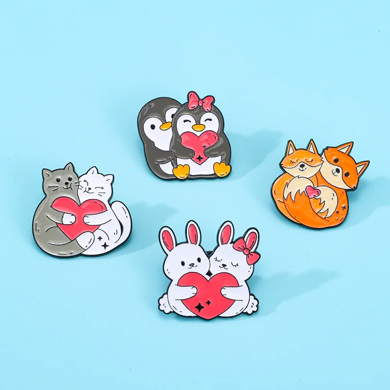 

Cute Animal Couple Brooches Cartoon Penguin Cat Rabbit Badge Fox DIY Clothes Bags Shoes Hat Scarf Tshirt Jeans Pins Unisex