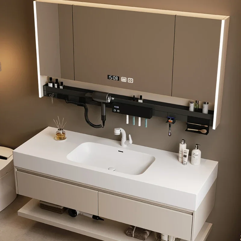 Integrated basin, bathroom cabinet, combined oak bathroom, washbasin, rock slab hot bending hand washbasin customization