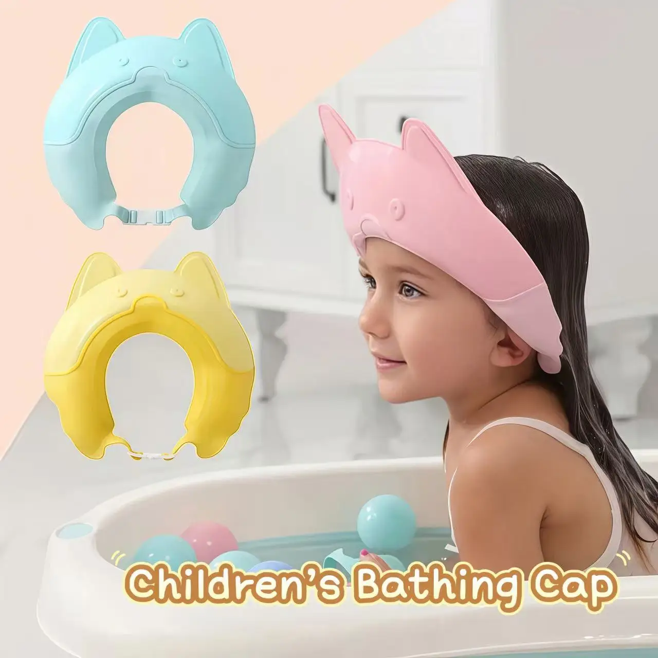 1 pieza, gorro de champú de silicona suave para niños, evita que el agua entre en los oídos durante el baño, bonito diseño de orejas de gato, el mejor regalo para niños