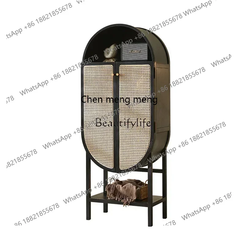 

New Arrivals Wabi Sandy Wind Solid Wood Medieval Rattan Storage Cabinet Retro Lockerss 7304