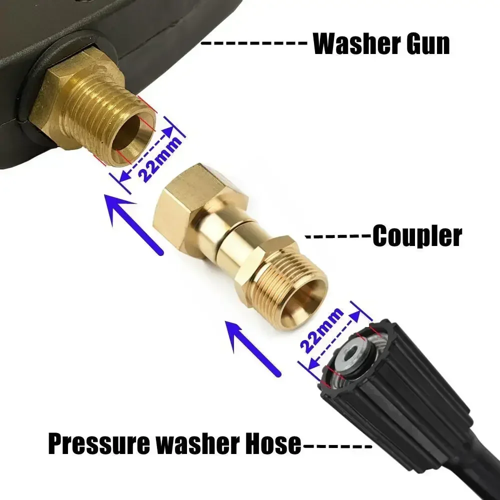 Поворотный соединитель для мойки высокого давления, фитинг для шланга M22, резьба 14 мм, 3/8, вращение на 360 градусов, соединитель для шланга для мойки пистолета