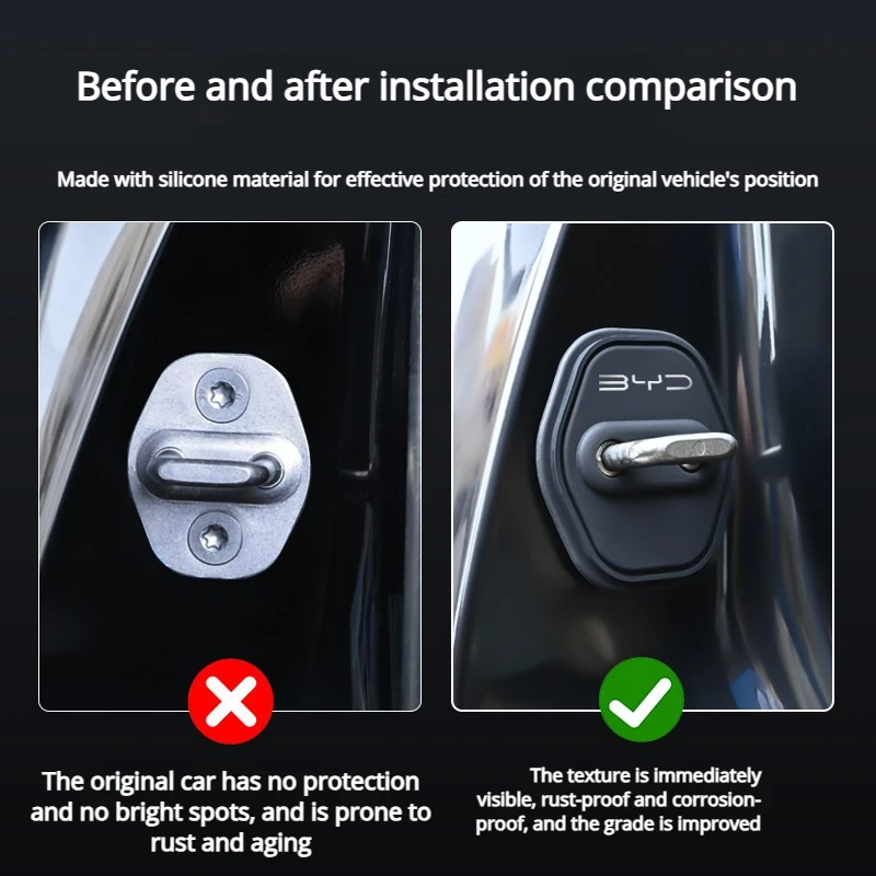 4Pcs Silicone Car Door Latch Cover for BYD Atto 3 Seal Song Pro Max Qin Plus EV Anti-Rust Dustproof Door Lock Buckle Protector C