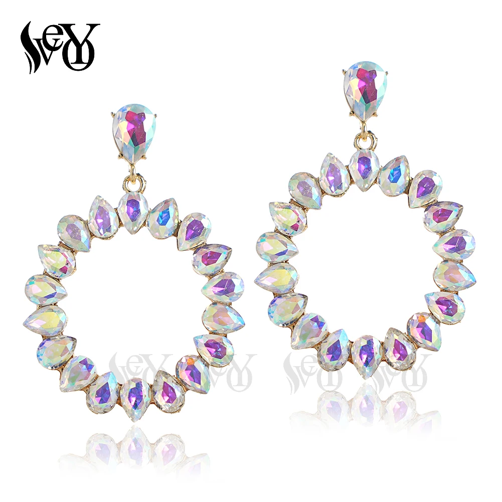 VEYO Classic Round Crystal Drop Earrings Elegant Hollow Bridal Lady Dangle Earrings for Women Fashion Jewelry Gift 2022 New