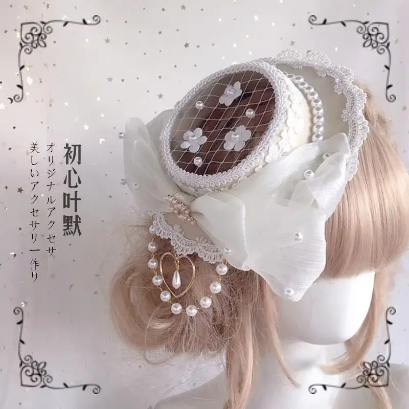 Sombrero de copa Vintage de Lolita para mujer, gorro elegante de encaje de palacio con flores para fiesta, tocado con pinza para el pelo, tocado de Cosplay