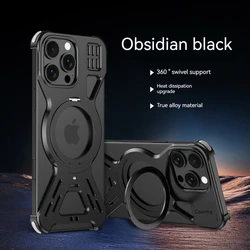 Magnetic 360 ° Metal Bracket Aluminum Alloy Frameless Phone Cases,For iPhone 15 16 Pro Max Magsafe Wireless Charging Metal Case
