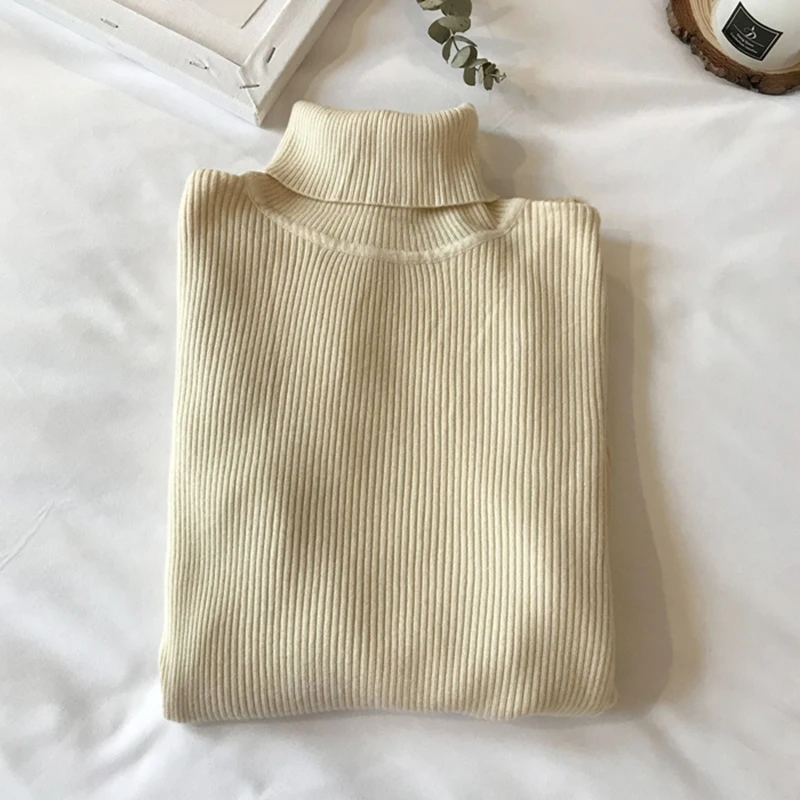 Autumn Winter Thick Sweater Women Knitted Pullover Ribbed Sweater Long Sleeve Turtleneck Slim Warm Soft Pull Femme Jumper 2024