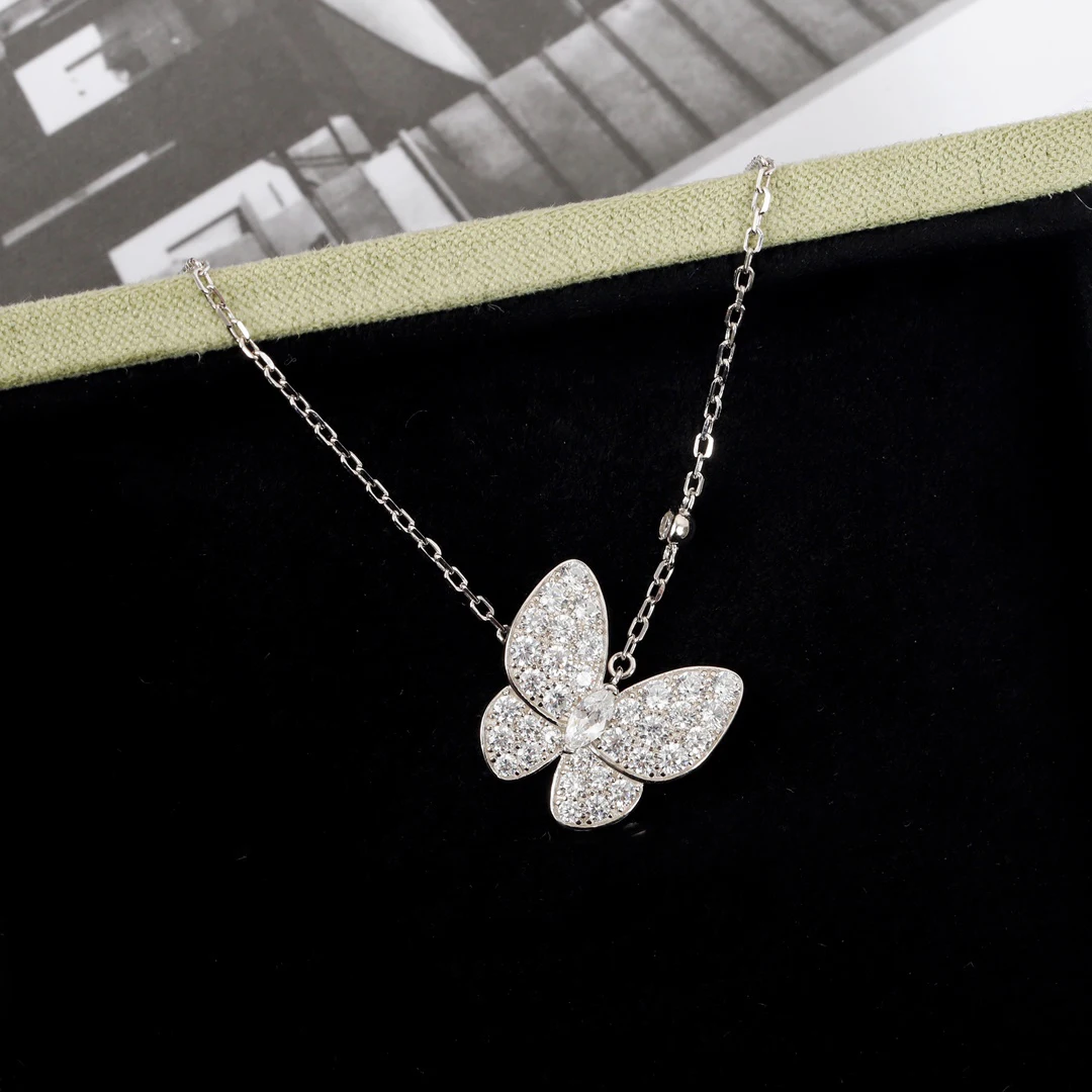 

Trend Top Quality Full Diamond Colored Crystal Butterfly Silver Gold Chain Necklace Women Luxury Jewelry Party 2024