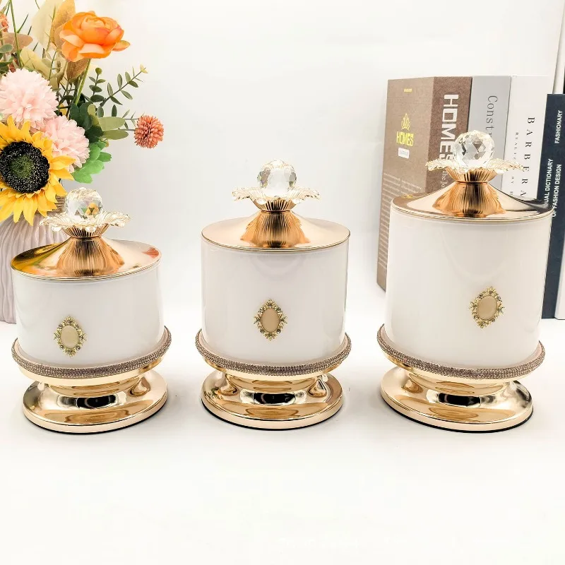 Electroplated Pearl Dried Fruit Box Transparent Glass Candy Jar Metal Vase Bedroom Jewelry Cosmetics Storage Box Home Decoration