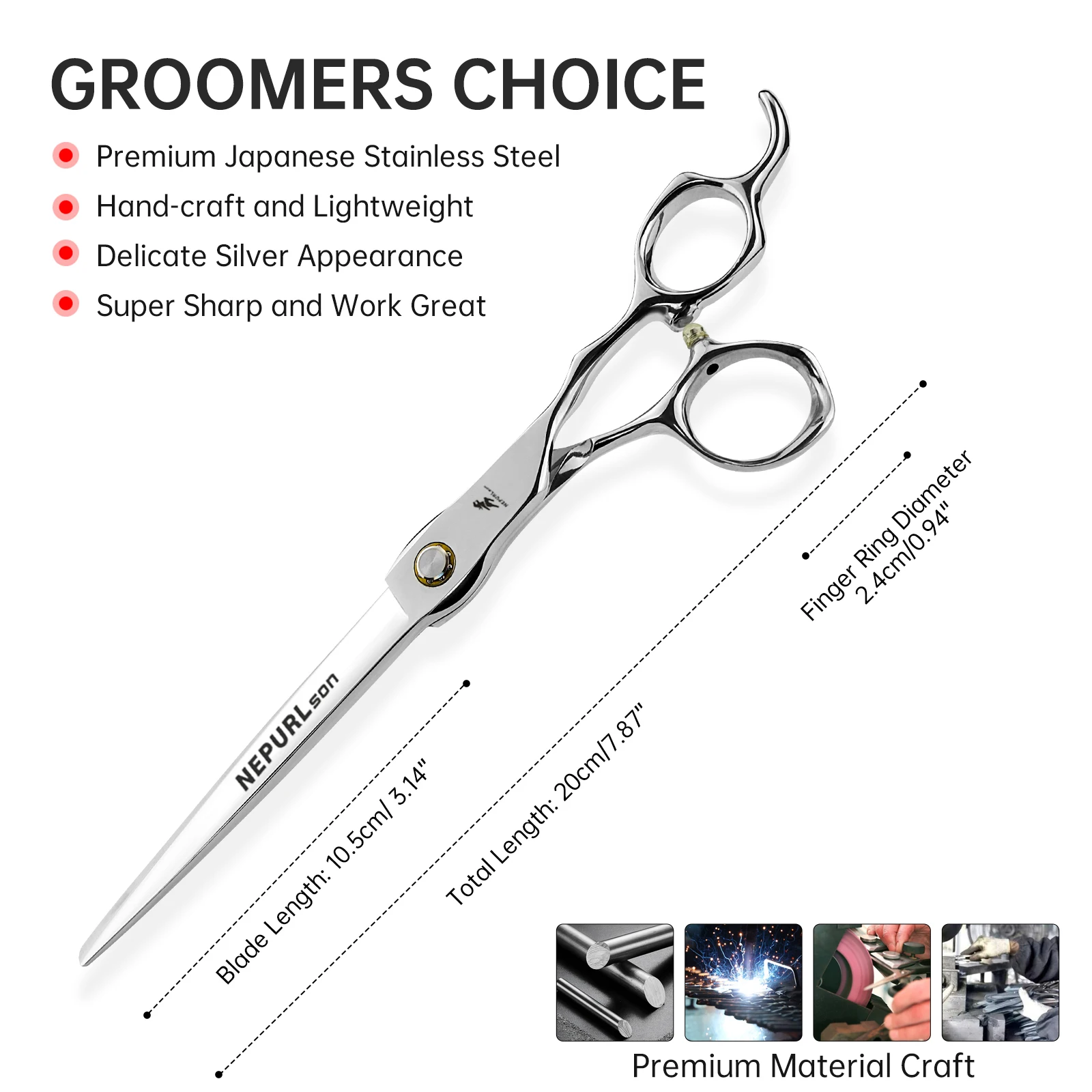 8-inch silver bearing screw pet dog grooming scissors, hair scissors, right-handed scissors, comfortable and durable scissors