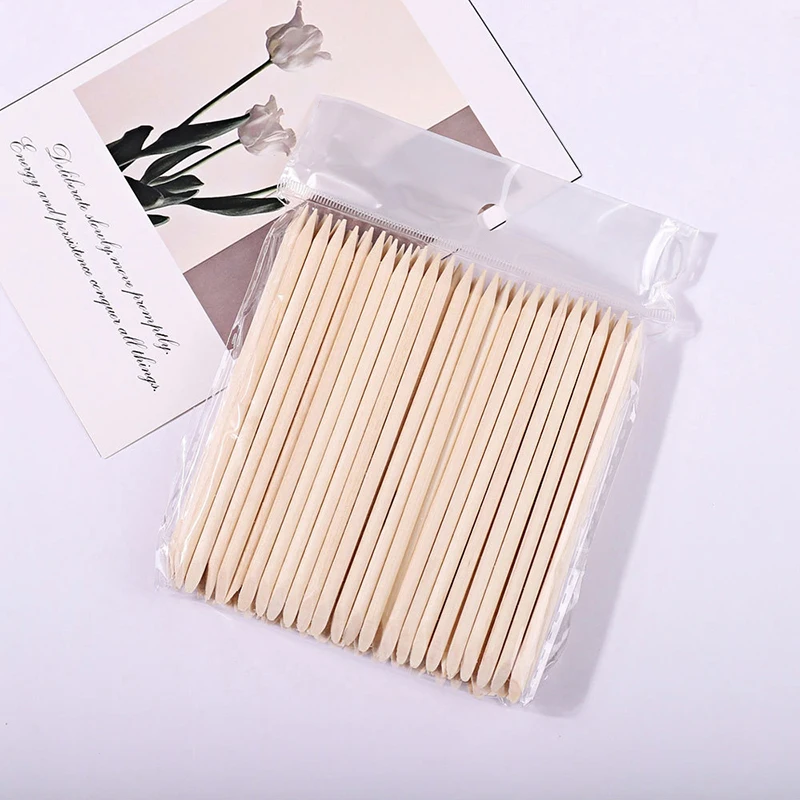 100Pcs Nail Cuticle Pusher Wood Sticks Nail Manicures Remover Wooden Design Nail Gel Polish Drawing Stick For Nail Art Tools