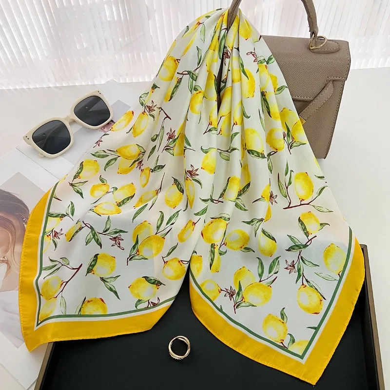 68cm Lemon Pattern Scarf New Spring Summer Emulation Silk Scarf Fresh and Versatile Clothing Bag and Shawl Headscarf