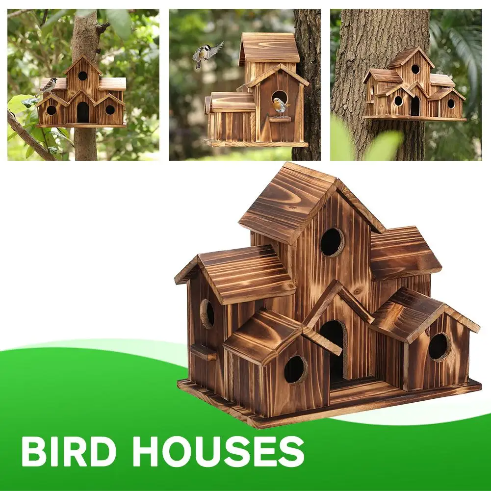 Wooden Outdoor Parrot And Hummingbird Nest Countryside Pendant Solid Wood Decoration Bird Feeder Hanging Bird House