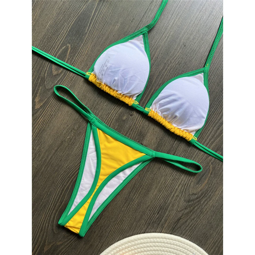 G-String Tanga Brasilianischer Bikini Damen-Badeanzug Zweiteiliger Bikini-Set Bather Brasilien-Flagge Badeanzug V6092 – Detail 21