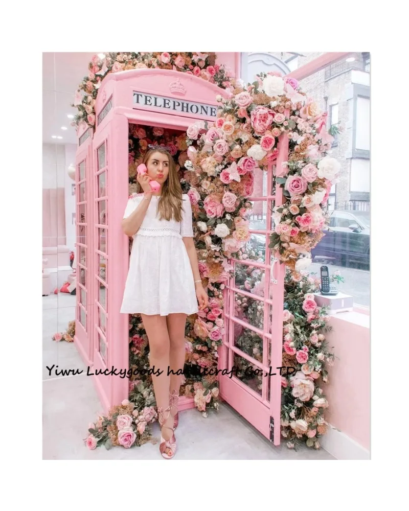 for LFB1646 Amazing Design Photo Props Telephone Booth Set with Artificial Flowers for Wedding Hotel Salon Decorations