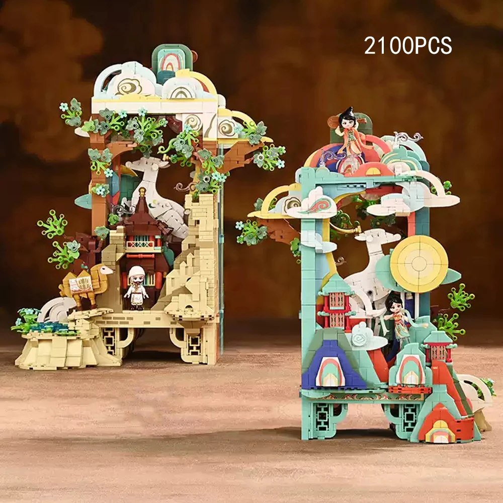 Idea Block Chinese History Ancient Culture Construction Building Brick Dunhuang Painting Wall Screen Educational Toys Collection