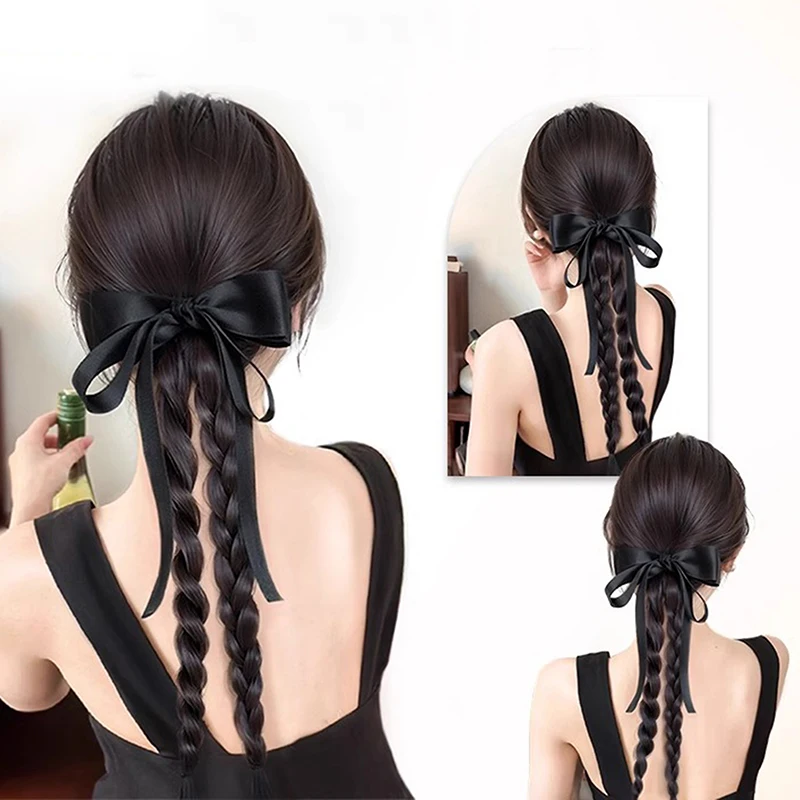 الحلو ذيل حصان تمديد شعر مستعار كليب القوس ذيل حصان وصلات شعر ذيل حصان مشبك شعر للنساء الفتيات 40 سنتيمتر الضفائر وهمية