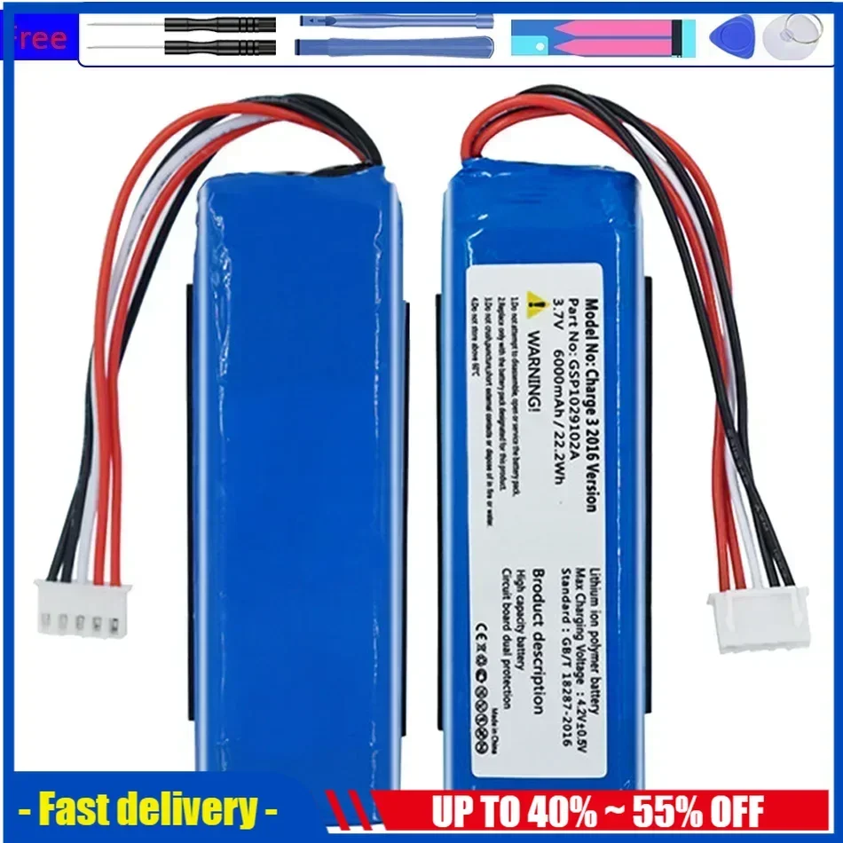 GSP 1029102 أ (إصدار 2016) GSP 1029102 بطارية 6000 مللي أمبير في الساعة إصدار (2015 لمكبر الصوت JBL Charge 3 Charge3 2015 2016