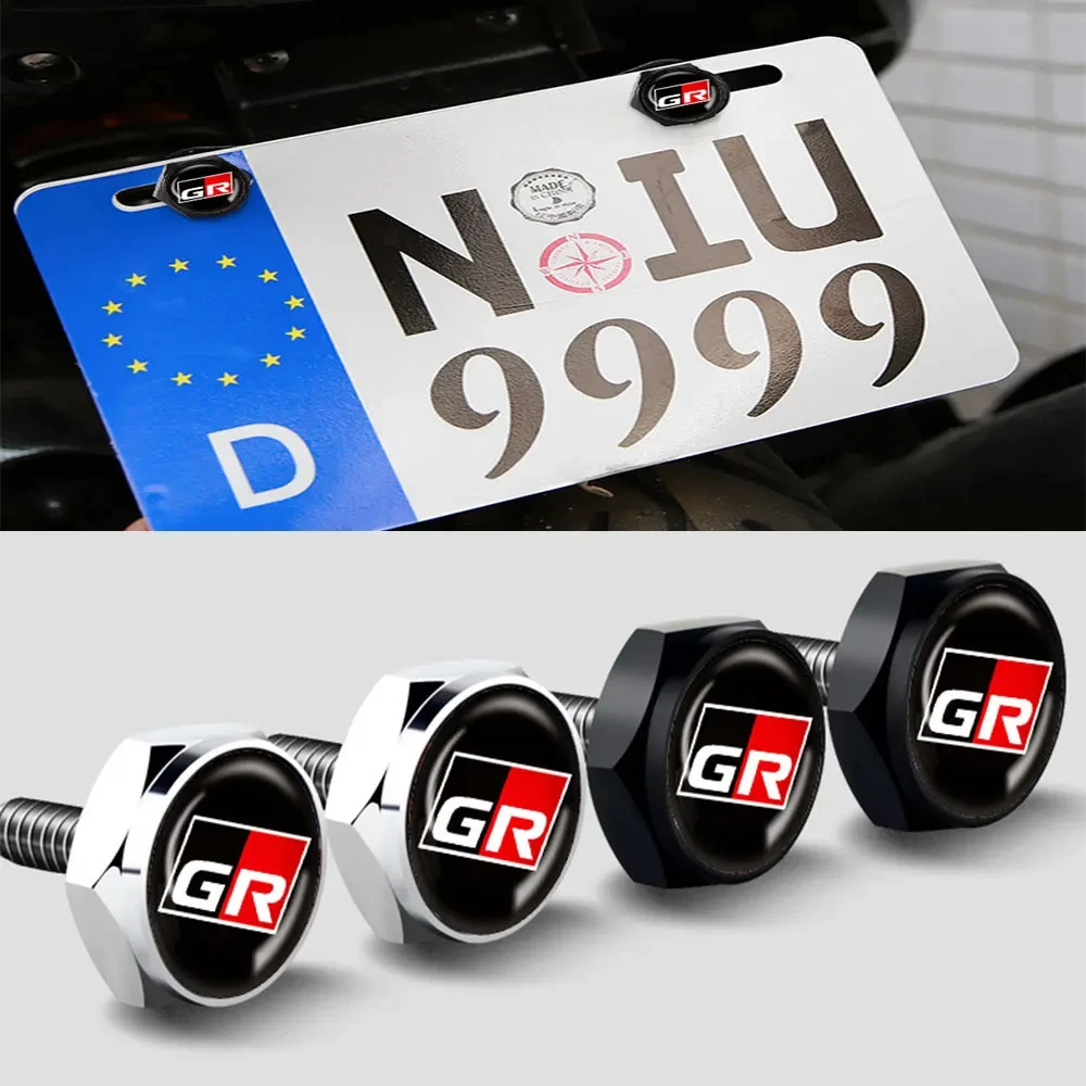 4pcs/set For Toyota GR Car Flag Metal Screws License Plate Bolts Auto Accessories For Toyota GR Gazoo Racing British Flag