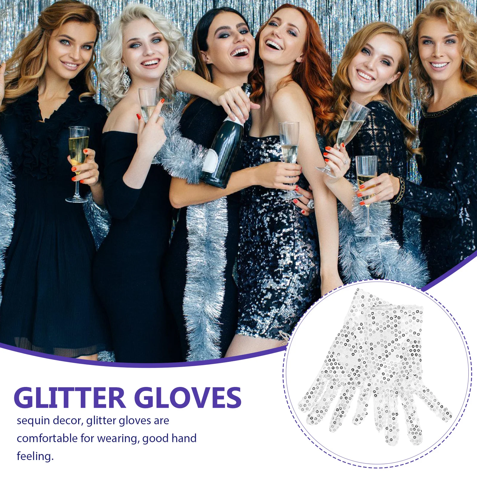 1 pz 1 paio di guanti glitterati tessuto con paillettes per feste per adulti spettacolo di danza costume handwear lucido indossabile per le donne funzionali