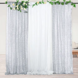 2FTx8FT Sequin Backdrop Curtains,for Wedding Birthday Christmas Baby Shower Party Decoration Photographic props Silver/Gold
