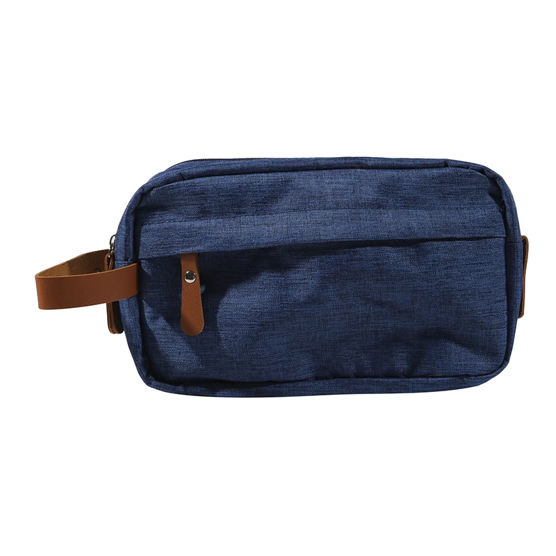 2024 New Casual Canvas Cosmetic Bag With Leather Handle Travel Men Wash Shaving Women Toiletry Storage Waterproof Organizer Bag