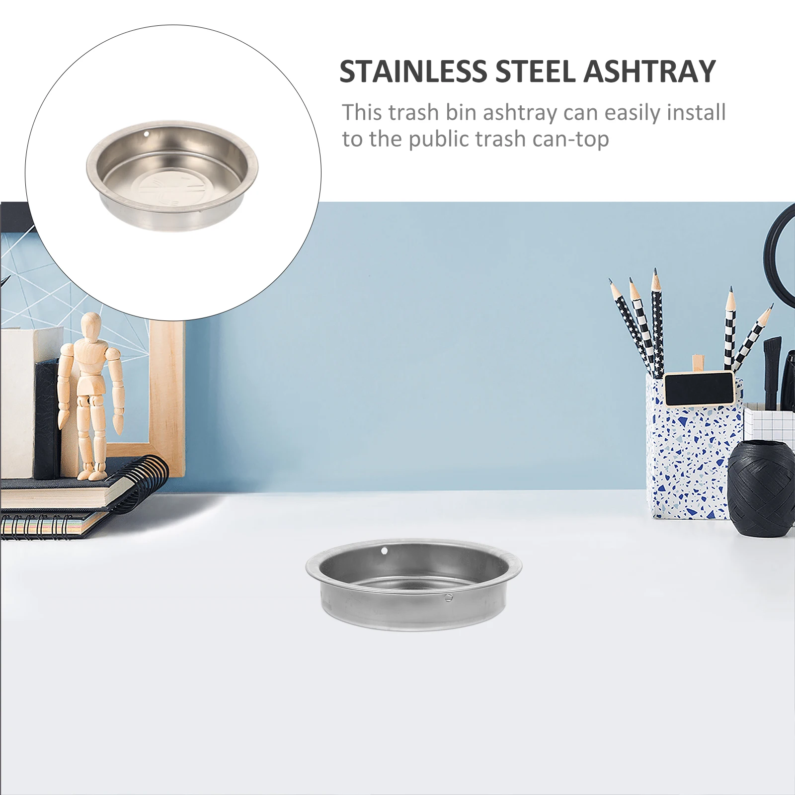 

2Pcs Stainless Steel Ashtray for Outdoor Trash Can Compact Size Easy Installation Use Smooth Surface Rubbish