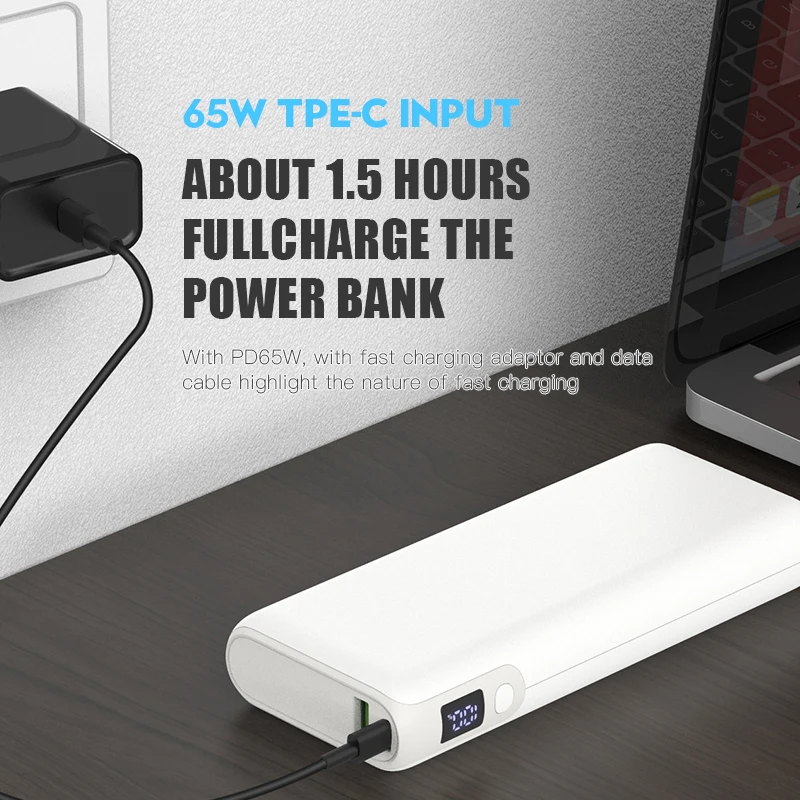 19200mAh Power Bank PD65W Super Fast Charging USB C Portable Charger for iPhone 15 14 Samsung Xiaomi Powerbank External Battery