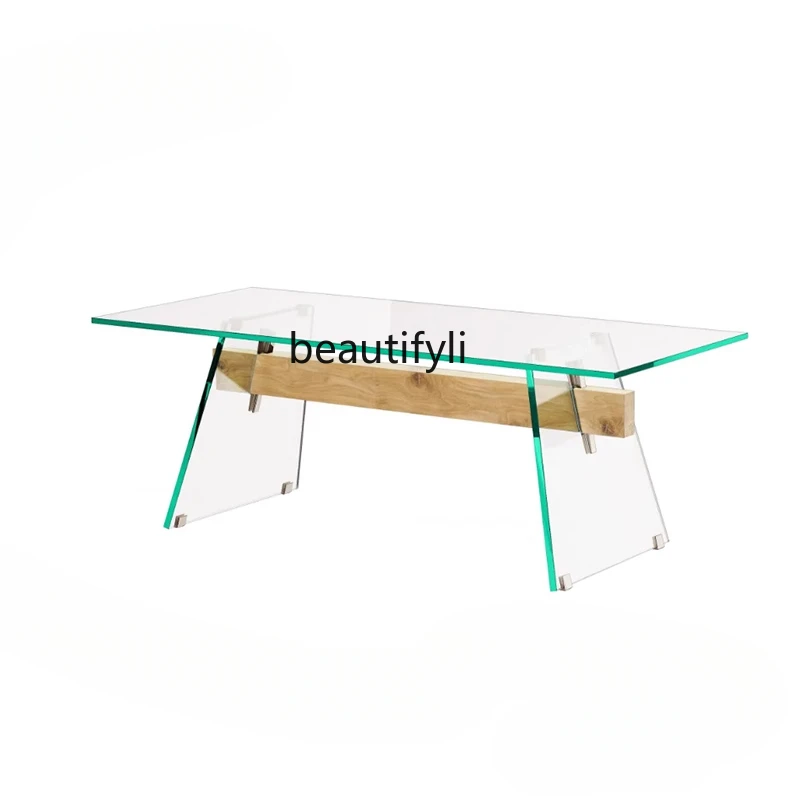 

Italian luxury atmosphere high-end design sense luxury desk solid wood thickened tempered glass office tea table