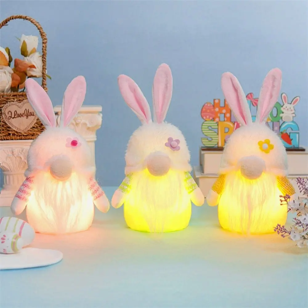 Kawaii LED Glowing Rabbit Gnome Doll 3xAAA Battery Cartoon Gnome Spring Party Doll Durable Exquisite LED Faceless Gnome Doll