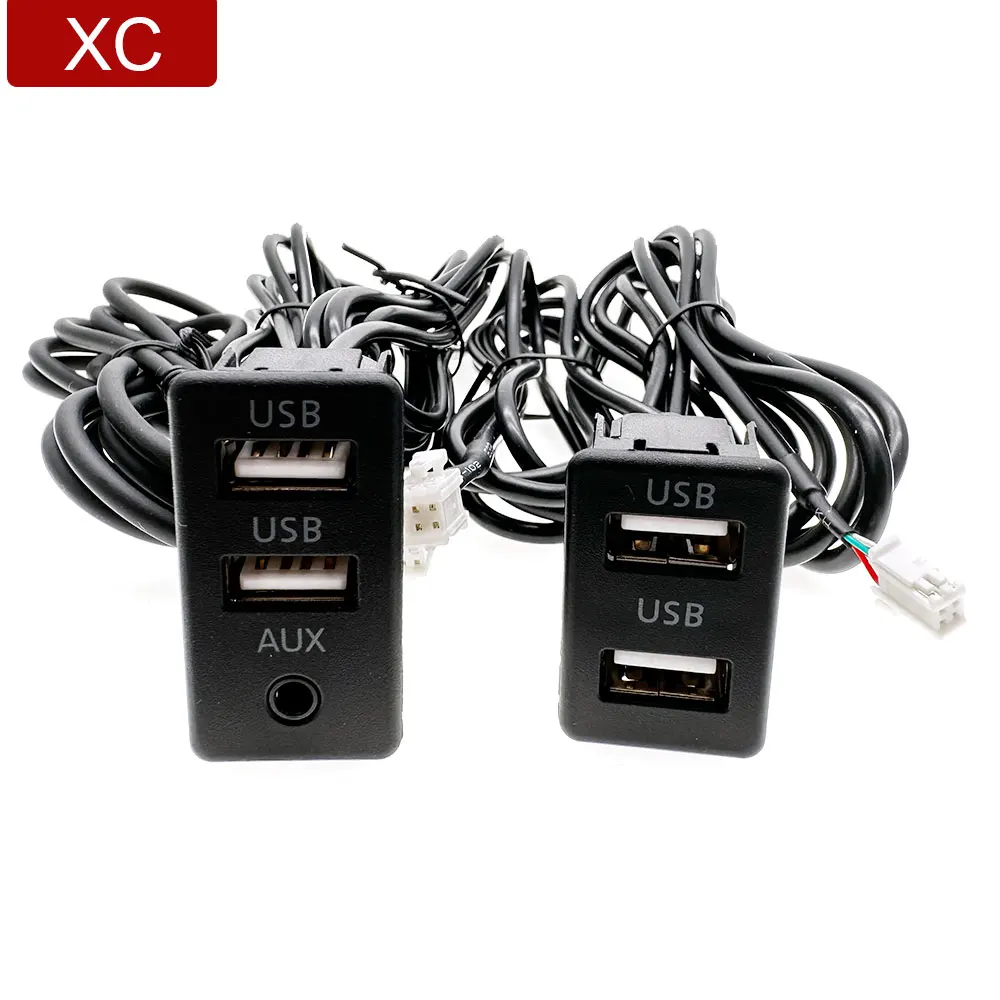 4 6-pinowy samochodowy podwójny adapter USB 3,5 mm RCA AUX Jack Dash do montażu podtynkowego do VW Peugeot Toyota Android Multimedia Player