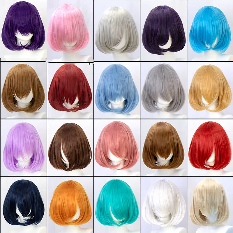 Anime Wig Color Oblique Bangs Short Hair Bobo Head Cosplay Student Wigs Straight Hair with Trimmable Bangs Lolita Ombre New 2023