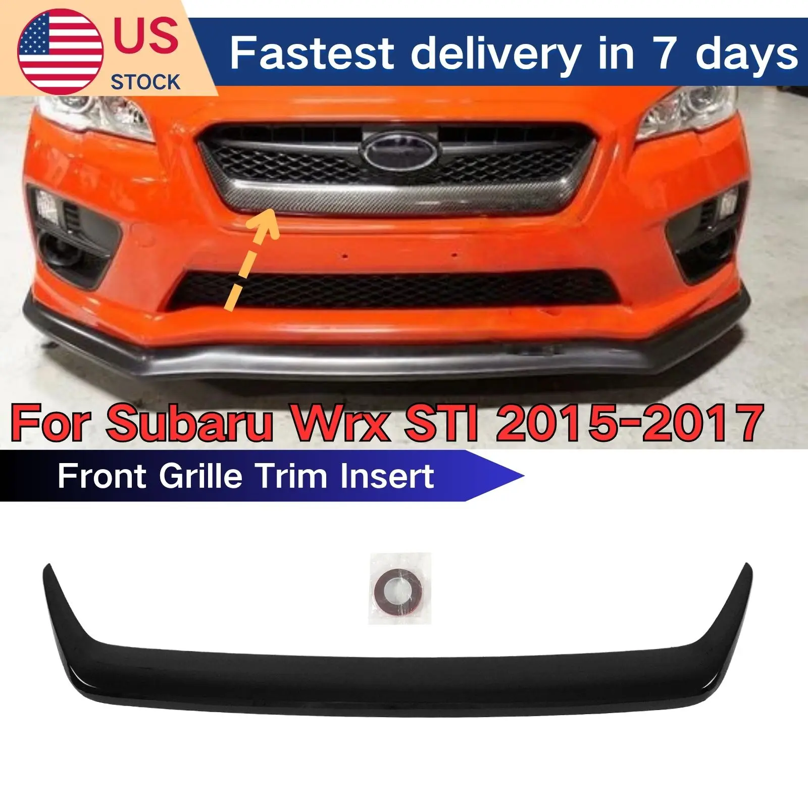 

For Subaru Wrx STI 2015 2016 2017 Front Grille Trim Insert Carbon Fiber Print ABS Plastic Glossy Black Body Kit Car Accessories