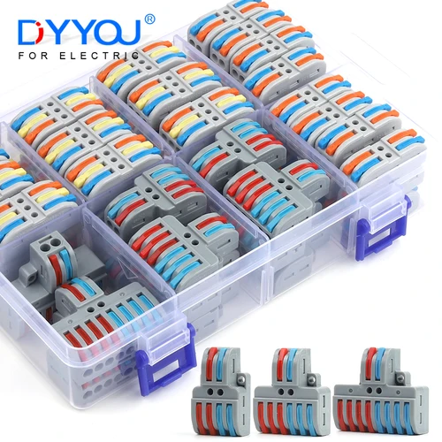 Mini conectores de cableado rápido, divisor compacto Universal, Cable eléctrico, conector de conductores push-in con bloque de terminales de palanca