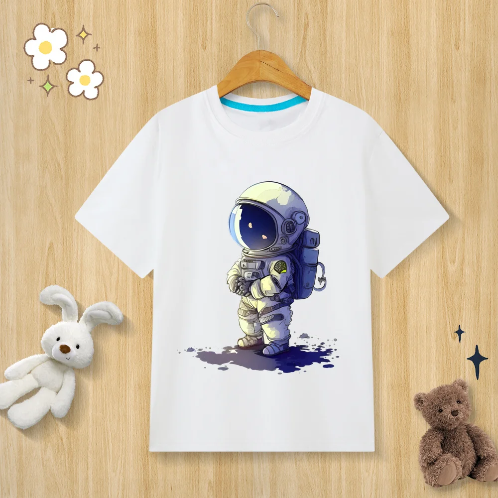 Children’s Pure Cotton T-shirt Astronaut Print T-shirt  O-neck Short Sleeve Kids Clothes Boys Clothes Girls Clothes