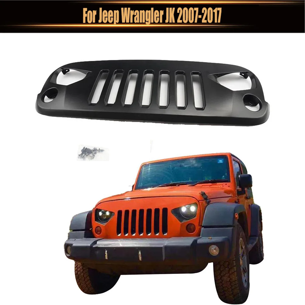 

Hood Grille ABS Matte Black Auto Parts Front Bumper Mesh Grilles Trim Cover Front Racing Grill For Jeep Wrangler JK 2007-2017