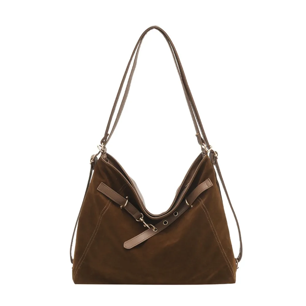 Fashion Retro Suede Tote Hobo Bag Multi Belt Decor Adjustable Strap Ladies Daily Commute Shoulder Crossbody Purse
