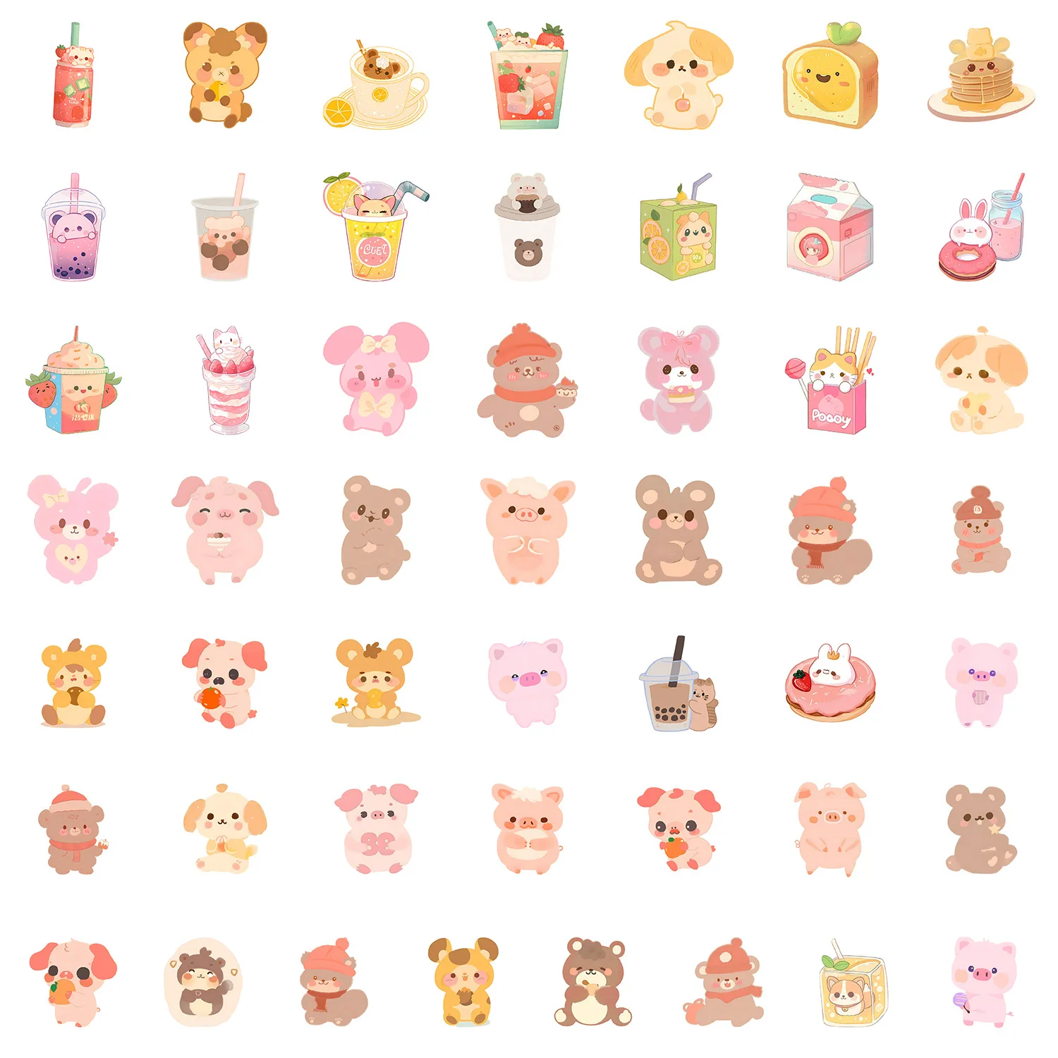 

10/50PCS Cartoon Cute Animal Sticker Kawaii Funny Bear Pig Milk Tea Doodle Decorative Decal Kids Toy Gift for Guitar Helmet
