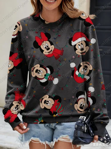 Imagen 2 del producto 2025 sudaderas con capucha gráficas de otoño y Navidad de Mickey Mouse para mujer, sudadera de cuello redondo Harajuku para mujer, sudaderas con capucha para mujer