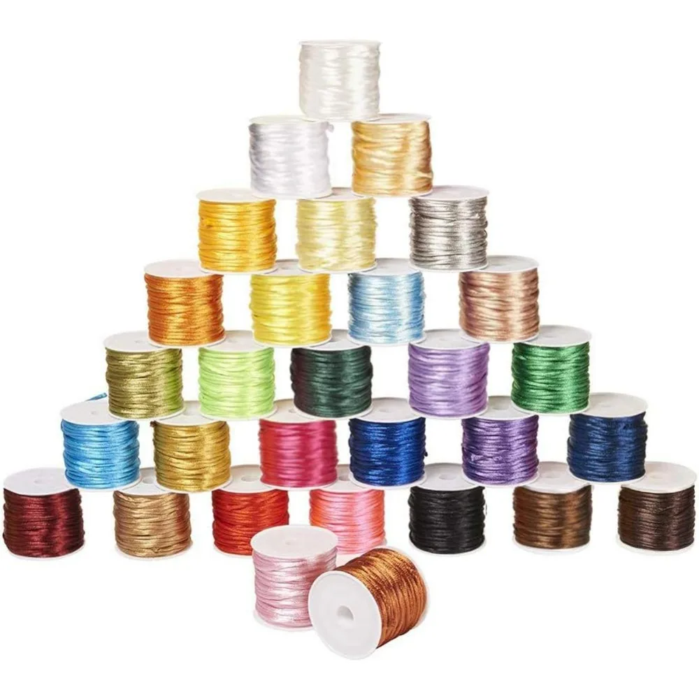 30 rollos de aproximadamente 328 yardas, cordón de joyería de nailon satinado, cola de rata de 2mm, cordón anudado chino, hilo de macramé Shamballa, cuerda para abalorios