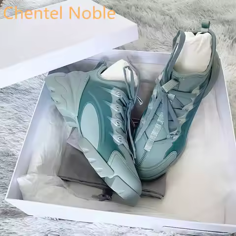 New Training Thick Sole Lace Up Strap Sneakers Spring Women Luxury Lycra Leather Sport Sneakers Round Toe Fashion Casual Shoes