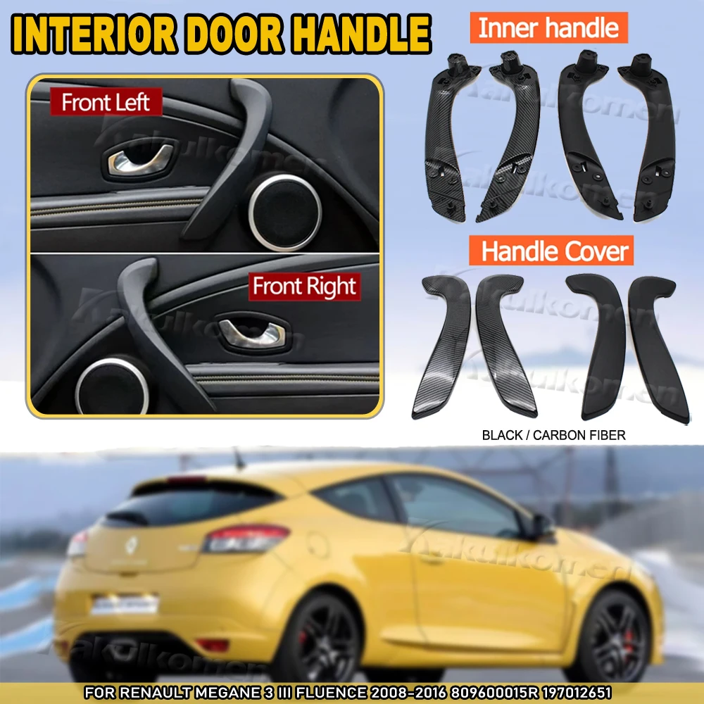 809600015R 197012651 Car Interior Front Left Right Inner Door Handle With Cover For Renault Megane 3 III Fluence 2008-2016
