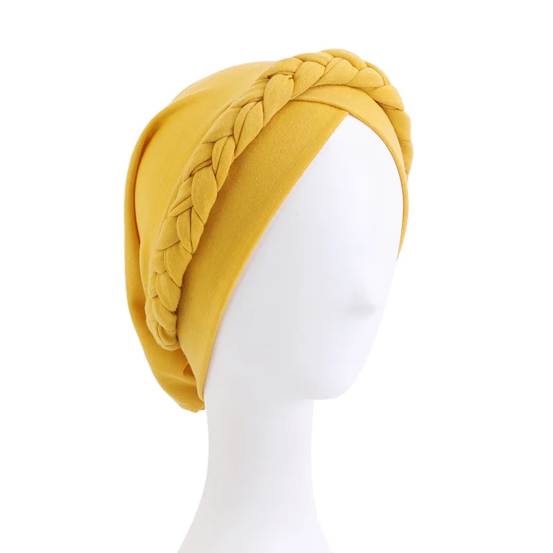 Solid color woven headscarf hat, forehead cross pre tied headscarf, elastic headscarf hat, women\'s chemotherapy hat