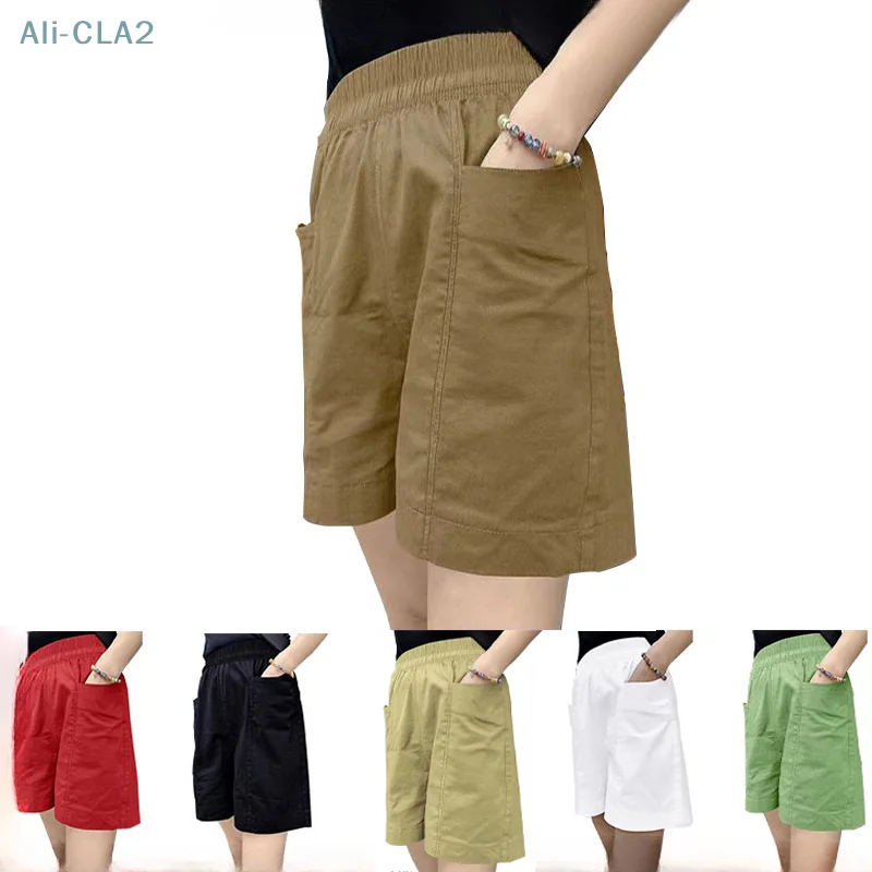 2023 Women Cotton Shorts Loose High Waist Korean Casual Big Pocket Fashion