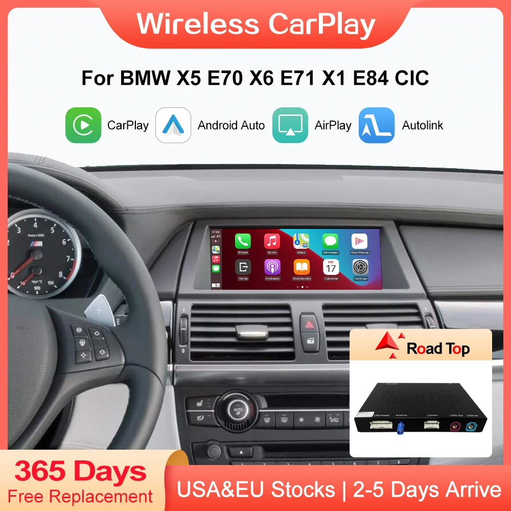 

Wireless CarPlay Android Auto for BMW X5 E70 X6 E71 2011-2013 X1 E84 2009-2015 CIC System with AirPlay Car Play Functions