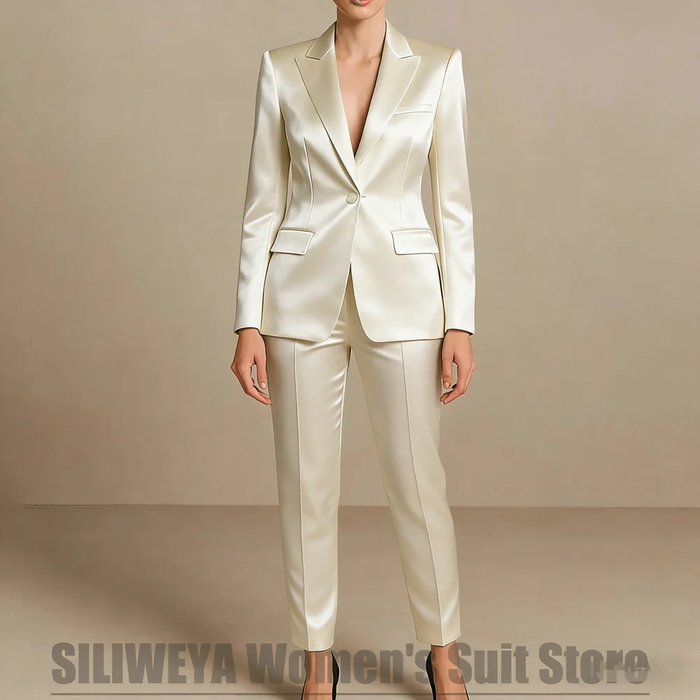 

Элегантный женский атласный костюм-двойка: однобортный пиджак и брюки до щиколотки для свадьбы и вечеринок